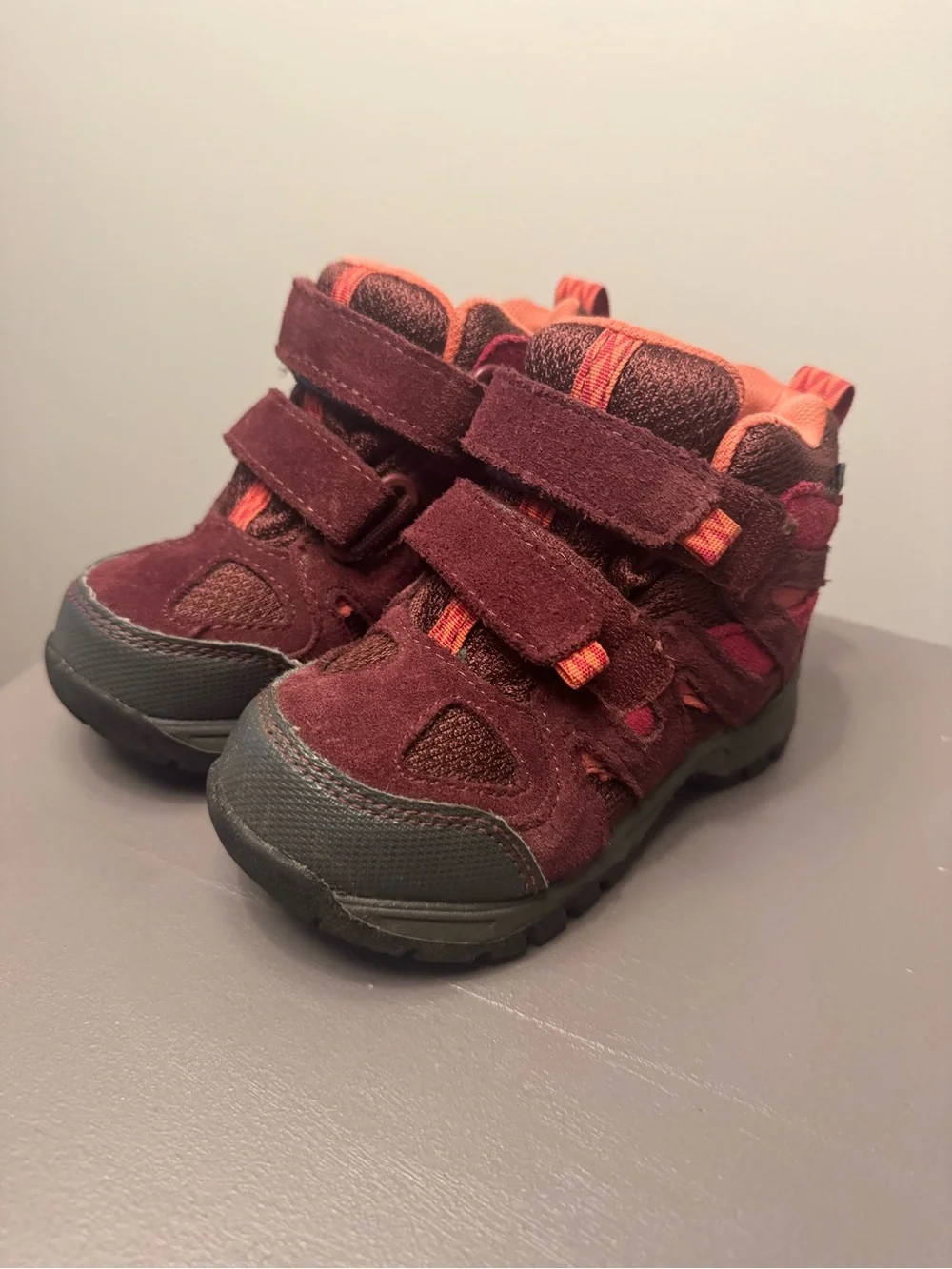 L.L. Bean - Toddler Girl’s Burgundy and Coral Velcro Outdoor Boots